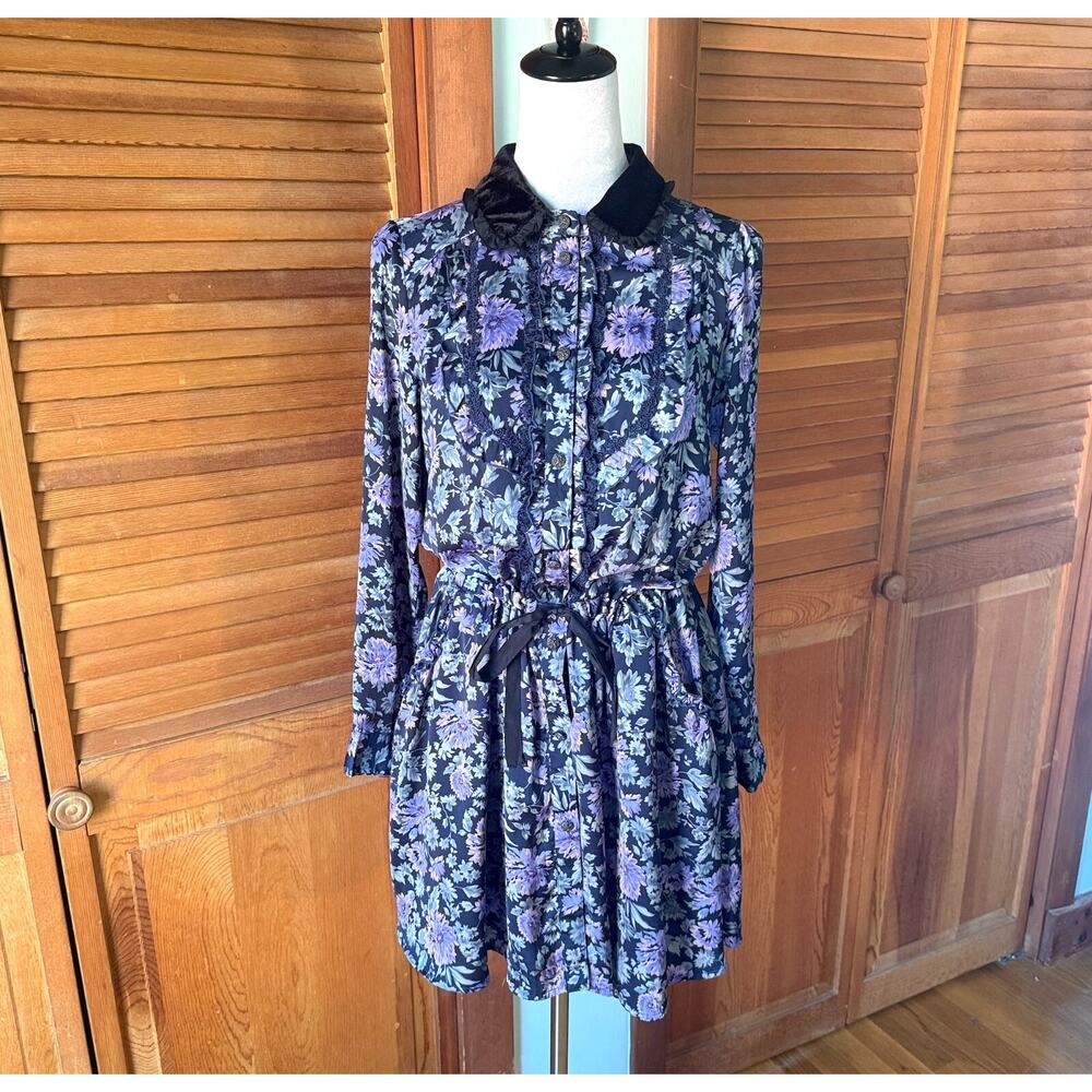 Axes Femme Kawaii Midnight Chrysanthemum Jirai Purple Black Dress M-L